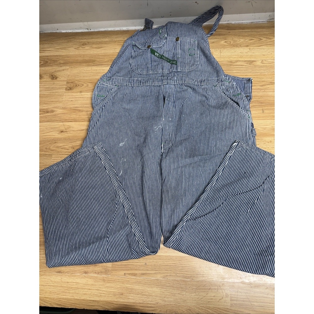 Vtg Key Imperial Conductor Stripe Denim Overalls Men 44x29 Blue USA Carpenter